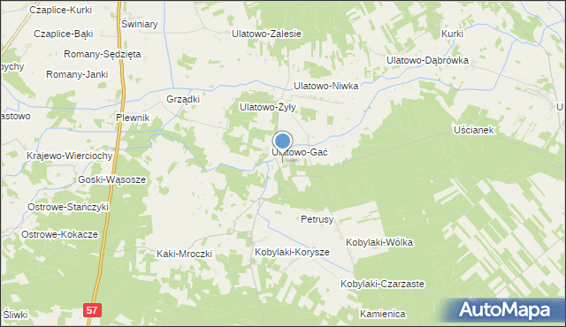 mapa Ulatowo-Czerniaki, Ulatowo-Czerniaki gmina Krzynowłoga Mała na mapie Targeo